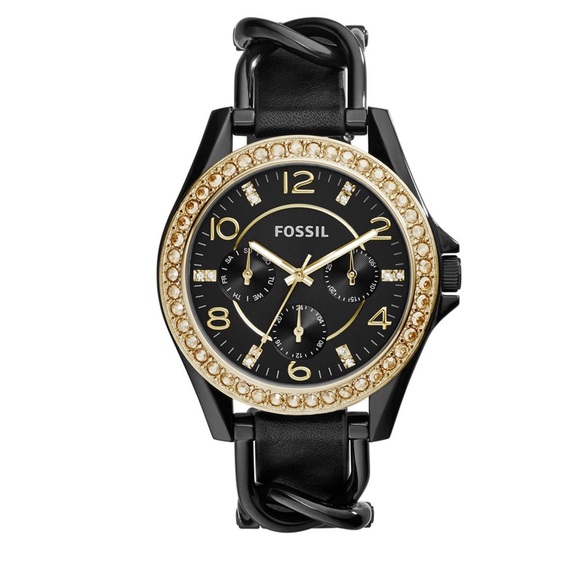 Fossil Riley Women’s Black Leather Watch - ES3696 - Picture 1 of 6
